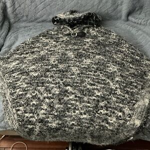 Gray and Black Women's Poncho